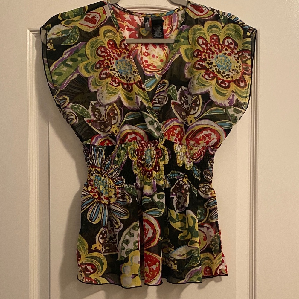 Bisou Bisou Floral V-Neck Blouse - Multicolor